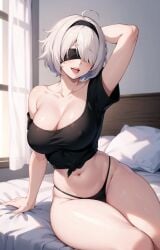 1girls ai_generated android android_girl blindfold breasts cleavage female hi_res light-skinned_female light_skin nier nier:_automata panties short_hair stable_diffusion stuffyai tank_top yorha_2b