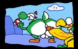 animated anthro ass balls big_balls big_butt big_penis blush duo gay genitals green_koopa_troopa group huge_cock hyper hyper_genitalia hyper_penis koopa koopa_troopa male male/male mario_(series) nintendo outdoors penis scalie super_mario_bros. superiorfox trio yoshi