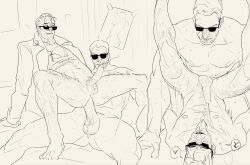 2boys anal_sex crossover duke_nukem duke_nukem_(series) francishsie gay male male_only monochrome muscular muscular_male penis postal_(series) postal_dude side_difference sunglasses tagme yaoi