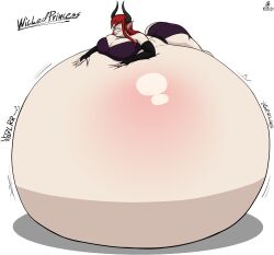 1girls a0iisa belly belly_blob big_belly big_breasts breasts colossal_belly female horn huge_belly huge_breasts hyper hyper_belly lying lying_on_belly lying_on_stomach massive_belly red_hair regina_(thewickedking) tagme