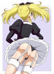 1girl 1girls asaricurry ass blonde_hair blue_eyes female female_only hi_res high_school_dxd legwear looking_at_another maid mittelt panty_shot skirt solo tagme twintails