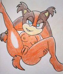 anthro breasts nude nude_female on_back pussy reddragonkan sonic_(series) sonic_boom sonic_the_hedgehog_(series) sticks_the_badger sticks_the_jungle_badger