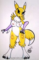 anthro blue_eyes breasts digimon digimon_(species) digimon_tamers female female_only fox reddragonkan renamon smile solo solo_female solo_focus tail traditional_media_(artwork)