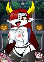 1girls blush breasts flashing hekapoo large_breasts looking_at_viewer marco_diaz open_mouth pointy_ears pov solo solo_female solo_focus star_vs_the_forces_of_evil zaicomaster14