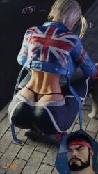 3d ass athletic athletic_female blonde_hair british british_female bubble_butt busty butt_crack cammy_white capcom cat female female_focus female_only g-string hourglass_figure nosebleed panties ryu_(street_fighter) short_hair squatting street_fighter street_fighter_6 tagme union_jack viciousfox whale_tail_(clothing) wide_hips