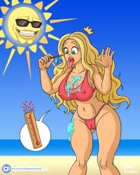 beach blonde_female blonde_hair blueumbra cameltoe chad creepy_smile eyelashes female food food_on_body food_on_breasts green_eyes grinning heat_(temperature) huge_breasts ice_cream ice_cream_drip ice_cream_on_breasts knees meme ocean pink_bikini popsicle sand sea shocked shocked_expression signature smiling solo solo_female summer sun sun_chad_(blueumbra) sunglasses sweat sweatdrop sweaty_body swimsuit swimwear tanned tanned_skin teeth temperature thermometer tongue tongue_out watermark