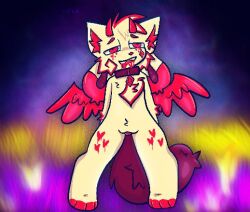 6_(kittydogcrystal) furry furry_only hybrid kittydog_(species) kittydogcrystal red_wings white_fur wings