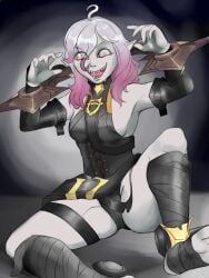 ass blind blind_eye briar_(league_of_legends) feet gloves league_of_legends open_mouth pale_skin restrained sfw tight_clothing