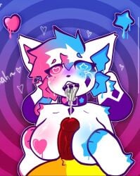 boob_(kittydogcrystal) breasts collar crystal_(kittydogcrystal) cum facial furry furry_only kittydog_(species) kittydogcrystal open_mouth oral paizuri penis_between_breasts red_cock titjob tongue_out white_fur