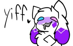 ambiguous_gender blush crystal_(kittydogcrystal) cute drooling furry heterochromia kittydog_(species) kittydogcrystal lowres purple_fur simple_background simple_face smile solo white_background white_fur yiff