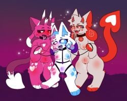 6_(kittydogcrystal) anthro crystal_(kittydogcrystal) gradient_fur harness horn_(kittydog) horn_(kittydogcrystal) horns kittydog_(species) kittydogcrystal pink_and_blue_hair pink_fur red_fur tagme white_fur