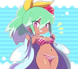 beach-hime beachhime bikini green_hair level-5 nollety tan_skin yo-kai_watch youkai_watch