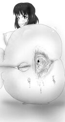 anal asshole big_butt black_hair bottomless breasts climbing destroyed_anus extreme_anal gaping gaping_anus giantess huge_ass lying_down oc original_character pussy short_hair sketch smiling