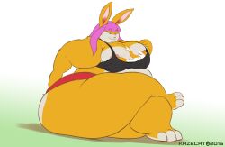 2016 anthro areola ass belly big_belly big_breasts big_butt bra breasts canid canine cleavage clothed clothing feet female fox fur hair huge_belly huge_breasts huge_butt inside_clothing jiggly_(kazecat) kazecat lagomorph leporid male male/female mammal mostly_nude nipples obese obese_anthro obese_female orange_body orange_fur overweight overweight_anthro overweight_female ozzifoxy paws pink_hair rabbit rabbit_ears simple_background smile thick_thighs underwear