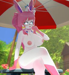 absurd_res anthro ass big_breasts big_butt blue_eyes blush breasts colorful_maples eeveelution female generation_6_pokemon hi_res humanoid nintendo nipples nude pokemon pokemon_(species) sylveon wide_hips