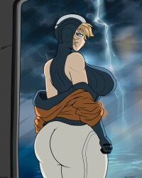 apex_legends ass ass_focus big_ass big_breasts big_butt blue_eyes breasts breasts_bigger_than_head breasts_out bubble_ass bubble_butt demiandraws eyebrows_visible_through_hair looking_at_another looking_at_partner looking_at_viewer looking_back skin_tight skinsuit skintight thick thick_ass thick_hips thick_lips thick_thighs tight_clothes tight_clothing tight_fit tight_pants wattson_(apex_legends) yellow_hair