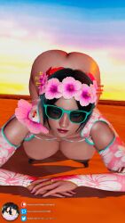 1girls 3d alternate_costume ass beach black_hair blue_eyes bottomless breasts cleavage clothed dark-skinned_female dark_skin deity female female_only flower goddess hi-rez_studios honey_select honey_select_2 large_ass large_breasts mythology nipples panties pele_(smite) polynesian_mythology short_hair smite solo summer sunglasses theobscureone top-down_bottom-up wide_hips