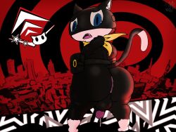 2023 anthro anus ass atlus balls bandana big_butt black_background black_body black_ears black_fur black_tail blue_eyes bodily_fluids digital_media_(artwork) domestic_cat dripping fangs felid feline felis fur genital_fluids genitals half-closed_eyes hi_res kerchief looking_back male mammal mask megami_tensei megami_tensei_persona morgana_(persona) multicolored_body multicolored_fur narrowed_eyes nekoni penis precum precum_drip rear_view red_background satchel sega sharp_teeth simple_background solo standing tail teeth thick_thighs tongue tuxedo_cat two_tone_body two_tone_fur two_tone_tail white_body white_fur white_tail yellow_bandanna yellow_kerchief