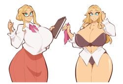 1girls big_ass big_breasts blonde_hair blue_eyes boob_window busty cleavage clothed eyewear female female_only glasses hourglass_figure huge_breasts large_breasts light-skinned_female light_skin milf original_character saucymojo school sideass sideboob tatiana_arkwright_(saucymojo) teacher thick_thighs thin_waist