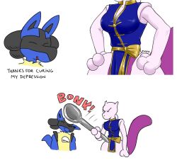 big_breasts breasts comically_large_spoon female lucario martial_arts_style_mewtwo meme mewtwo mrfuwa pokemon pokemon_(species) wide_hips