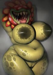 1girls areola belly big_belly big_breasts bodily_fluids breasts drooling elemental_creature fat fat_woman female female_only flora_fauna genderswap_(mtf) genitals hi_res ikiki mario_(series) navel nintendo nipples not_furry nude open_mouth petey_piranha piranha_plant plant presenting pussy rule_63 saliva sharp_teeth simple_background slightly_chubby smile solo standing super_mario_sunshine sweat teeth