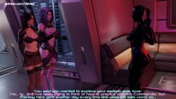 3d 3girls alien alien_girl blender bodysuit bondage bra breasts clothing comic comic_page dialogue dominant_female domination dominatrix english english_text female female_only femsub garter_belt gimp gimp_hood gimp_mask gimp_suit human jack_(mass_effect) latex latex_bodysuit lingerie mass_effect mass_effect_2 mass_effect_3 miranda_lawson multiple_girls naked_female nipple_piercing no_panties quarian skirt small_breasts stockings tali'zorah_nar_rayya vikhlop