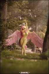 3d_(artwork) absurd_res anthro anthrofied barely_visible_genitalia barely_visible_pussy breasts digital_media_(artwork) equid equine eyewear feathered_wings feathers female fluttershy_(mlp) friendship_is_magic genitals glasses hasbro hi_res mammal my_little_pony nipples outside pegasus pussy solo steamyart wearing_glasses wings