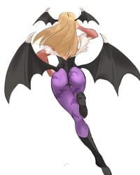 1girls ass ass_focus back_view bat_wings big_ass black_boots black_high_heel_boots black_thong_leotard black_wings blonde_hair boots clothing cosplay darkstalkers elbow_gloves female female_only floating hand_on_head head_wings high_heel_boots hourglass_figure hylian_ears large_ass light-skinned_female light_skin membranous_wings morrigan_aensland_(cosplay) nintendo pantyhose pink_elbow_gloves pointy_ears posing princess_zelda purple_pantyhose rakeemspoon rear_view simple_background solo solo_female the_legend_of_zelda thick_ass thick_thighs thong_leotard tight_clothing white_background wide_hips wings wings_on_head zelda_(a_link_between_worlds)