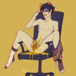 1boy cuntboy cuntboy_sans_balls diphallia diphallism gaming_chair glasses herm hermaphrodite homestuck intersex male maleherm masturbation multi_genitalia multi_penis open_mouth penis pussy socks sollux_captor solo tentabulge tentacle_penis unusual_penis