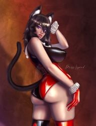 ass ass_focus big_ass big_breasts black_fur black_hair black_tail cat_ears cat_tail catgirl clothed_female dick_sucking_lips harley_quinn harley_quinn_(classic) harley_quinn_(cosplay) huge_ass huge_breasts large_ass large_breasts latex latex_bodysuit latex_gloves latex_thighhighs looking_at_viewer neko nipples_visible_through_clothing nselever plump_lips purple_eyes skin_tight streamer thatspookynekogirl twitch virtual_youtuber vtuber