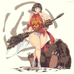 axe big_breasts breasts fundoshi hataraki_ari huge_breasts large_breasts short_hair thick_thighs thighs