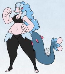 anthro big_breasts blue_hair breasts female furry marine nerdyreindeer pokémon_(species) pokemon primarina thick_thighs white_body white_fur wide_hips