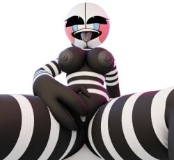 3d_(artwork) big_breasts black_and_white_body five_nights_at_freddy's marionette_(fnaf) masturbation puppet_(fnaf) robot_girl security_puppet_(fnaf) solo_female yellow_eyes