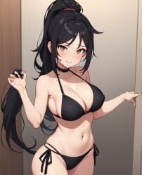 ai_generated anime anime_girl anime_style big_breasts bikini black_hair brown_eyes enza1316 female long_hair solo white_body