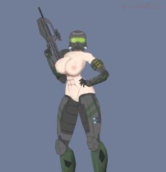 abs armor faceless_female gun halo_(series) helmet kawaiiredpandas large_breasts light-skinned_female muscular_female nipples pussy solo spartan_(halo) tagme