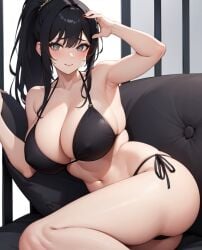 ai_generated anime anime_girl anime_style big_breasts bikini black_hair brown_eyes enza1316 female long_hair solo white_body