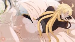 2boys 2d aether_(genshin_impact) anal anal_sex animated ass ass_up bed big_ass blonde_hair bottomless bottomless_male crop_top cum cum_in_ass cum_inside femboy fullbodycollapsed fullycollapsed1 gay genshin_impact gif gloves long_hair lying_on_bed male male/male male_focus male_only moaning on_bed on_stomach tagme tattoo twink veiny_penis xiao_(genshin_impact) yaoi