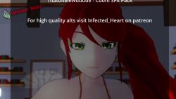 1boy 1girls 3d animated bangs bikini boobjob cum cum_on_breasts eyeshadow female gentle green_eyes green_eyeshadow happy high_ponytail infected_heart long_hair looking_at_viewer male male_pov mp4 paizuri ponytail pov pov_eye_contact pyrrha_nikos red_hair rwby sidelocks smile sound tagme video watermark