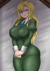 1girls alternate_version_available ass blonde_hair blue_eyes breasts clothed female female_only ib kaxiota large_ass large_breasts large_butt looking_at_viewer mary_(ib) smug solo solo_female thick thick_thighs thighs