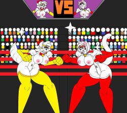 big_breasts big_hips cartoony cat_girl creampie_the_dog dog_girl fetichi_the_cat fight fighter fighting_pose fighting_ring furry marlon64 microsoft_paint naked_boots naked_elbow_gloves naked_female short_hair white_fur white_hair wrestler wrestling wrestling_mask wrestling_ring