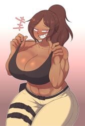 abs alternate_version_available big_breasts cleavage female littlej_(zi19191) mischievous_smile muscle muscles muscular_female shark_teeth sharp_teeth smiling tomboy