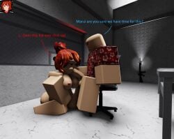 1boy 1girls 3d annoyed bald_man blowjob blush breasts brown_hair facility fakitkid2 fellatio female gun hawaiian_shirt headband isle_(roblox) kneeling large_penis marui_(youtuber) monster nipples roblox roblox_avatar roblox_game robloxian self_upload sitting speech_bubble straight text unsure youtube youtuber