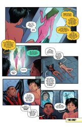 2boys 3girls after_sex android bottomless_male champions comic comic_page dark-skinned_female dark-skinned_male dark_skin dialogue female kamala_khan male marvel marvel_comics miles_morales ms._marvel ms._marvel_(kamala_khan) nadia_van_dyne nude_female nude_male sam_alexander speech_bubble spider-man_(miles_morales) spider-man_(series) spying teenager tracyscops viv_vision voyeur voyeurism wasp_(marvel)