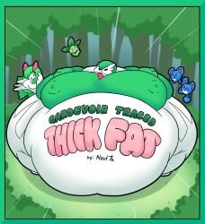 bbw big_belly big_breasts comic comic_page cover_page fat fat_fetish forest gardevoir huge_belly huge_breasts inflation kirlia newt7n pokemon pokemon_(species) text