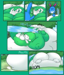 ass_expansion bbw belly_expansion big_ass big_belly big_breasts breast_expansion comic comic_page fat gameplay_mechanics gardevoir kirlia newt7n pokemon pokemon_(species) water_inflation weight_gain