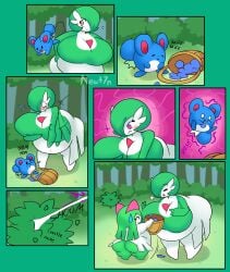 bbw big_ass big_belly big_breasts comic comic_page dialogue fat fat_fetish gameplay_mechanics gardevoir inflation kirlia newt7n pokemon pokemon_(species) thick_thighs