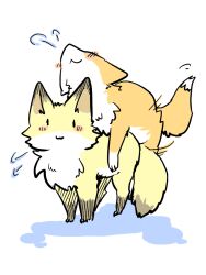 ambiguous_gender black_body black_fur blush blush_lines breath canid canine dipstick_ears dipstick_tail duo feral fox fur humping mammal markings multicolored_ears orange_body orange_fur simple_background tail tail_markings tsukune_minaga tuft white_body white_fur yellow_body yellow_fur