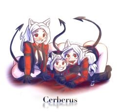 3girls cerberus_(helltaker) demon female female_only helltaker red_eyes tagme tsukinira white_hair