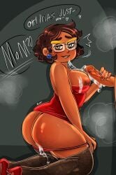 big_ass big_breasts bitterbunz camila_noceda chubby cum disney dress female glasses high_heels kneeling milf pubic_hair pussy_juice red_dress red_high_heels saliva short_hair the_owl_house thighhighs