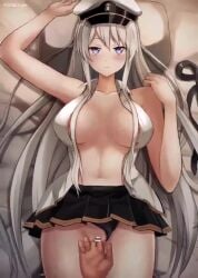 1boy 1girls animated azur_lane bar_censor bed_sheet belly_button big_breasts black_panties blue_eyes bouncing_breasts breasts cap censored covered_nipples creampie cum cum_in_pussy cum_inside eagle_union_(azur_lane) enterprise_(azur_lane) female fingering hat light-skinned_female light_skin longer_than_30_seconds longer_than_one_minute looking_at_viewer male male_pov military military_hat mp4 on_back on_bed panties panties_aside penetration penis pov sex shirt skirt sound tagme tan-skinned_male tosaka_(tosaka0001) unbuttoned_shirt vaginal_penetration video white_bed_sheet white_hair